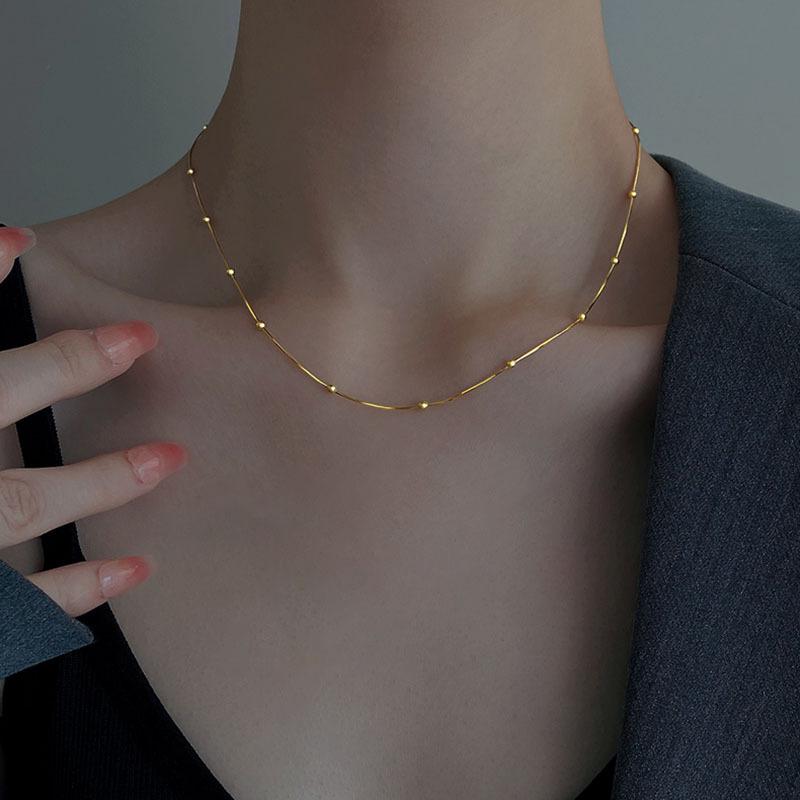 Серебряная цепочка S925 с круглыми бусинами, змеиная кость, женская, для интернет-знаменитостей, чокер на шею, простая, многослойная, на ключицу