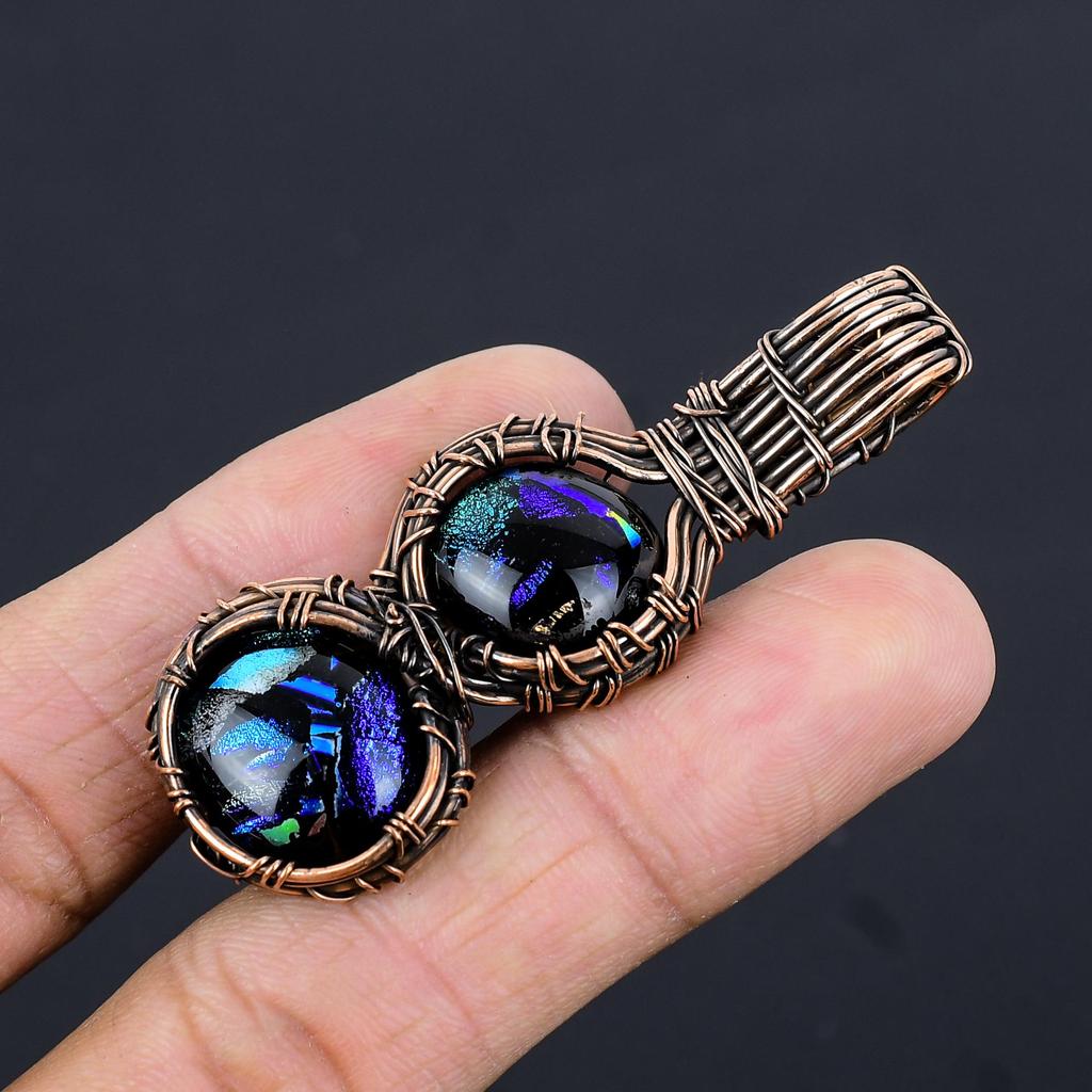 Dico Glass Jewelry, Handmade Gemstone Pendant, 999 Copper Wire Wrapped Pendant Antique Jewelry, For Engagement Gift