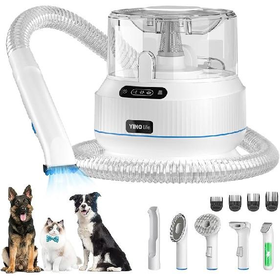 Пылесос для ухода за собаками, более сильное всасывание 13 кПа, 99,9% пылесос для шерсти домашних животных для выпадения шерсти с 5 профессиональными инструментами для ухода, чашка емкостью 1,5 л для стрижки шерсти собак и кошек