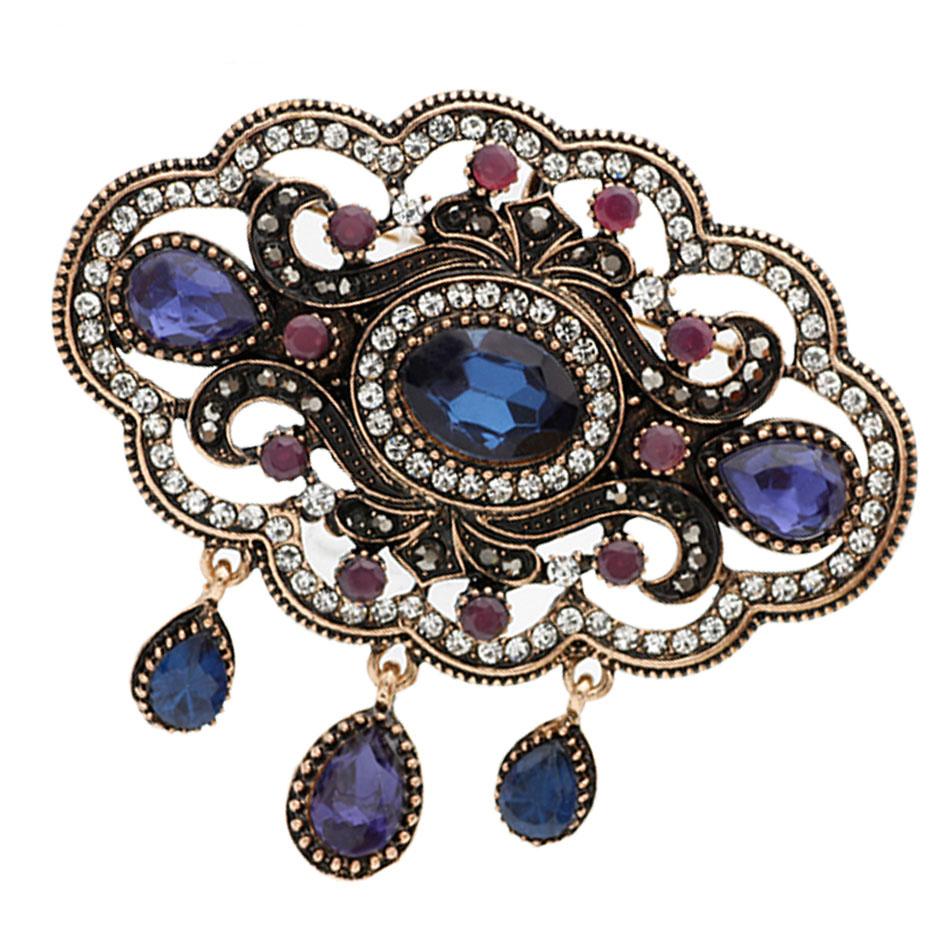 Elegant Round Floral Brooch for Ladies Ethnic Coffee Corsage Brides Wedding Jewelry Bohemian Brooch