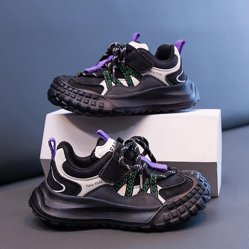 Kids Chunky Sneakers With Color-Block Design Breathable Mesh Upper Non-Slip Sole Outdoor Play Daily Wear