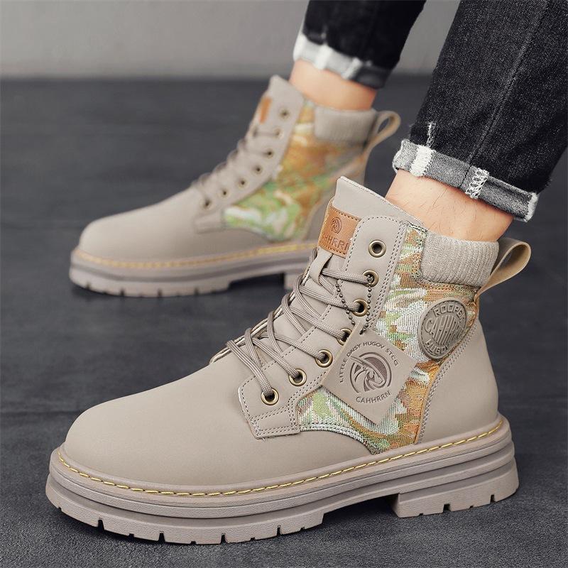 Ботинки мартинсы мужские 2024 новые осенне-зимние мужские ботинки корейская версия трендовые мужские ботинки высокие повседневные кожаные ботинки увеличивают рост