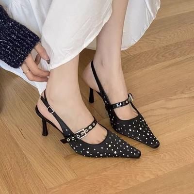 Мода Блинг Мода Шелк Женские Туфли-Лодочки на Каблуке Обувь Женская Остроносая Обувь Роскошные Стразы Женские Туфли на Высоком Каблуке Сандалии Мюли