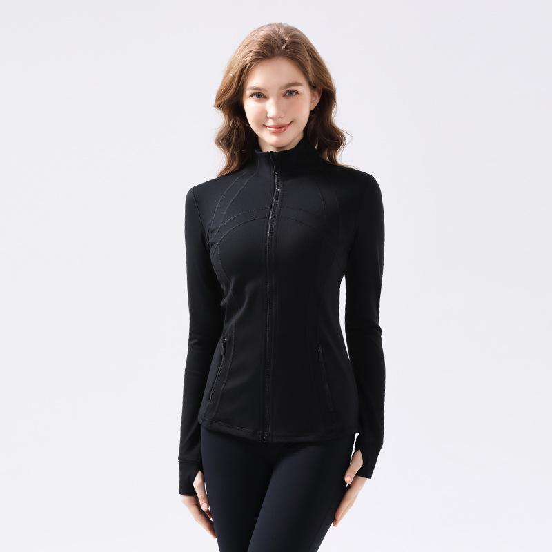 Women's Classic Stand Collar Yoga Sports Jacket - Elastic, Long-Sleeved Running & Fitness Top