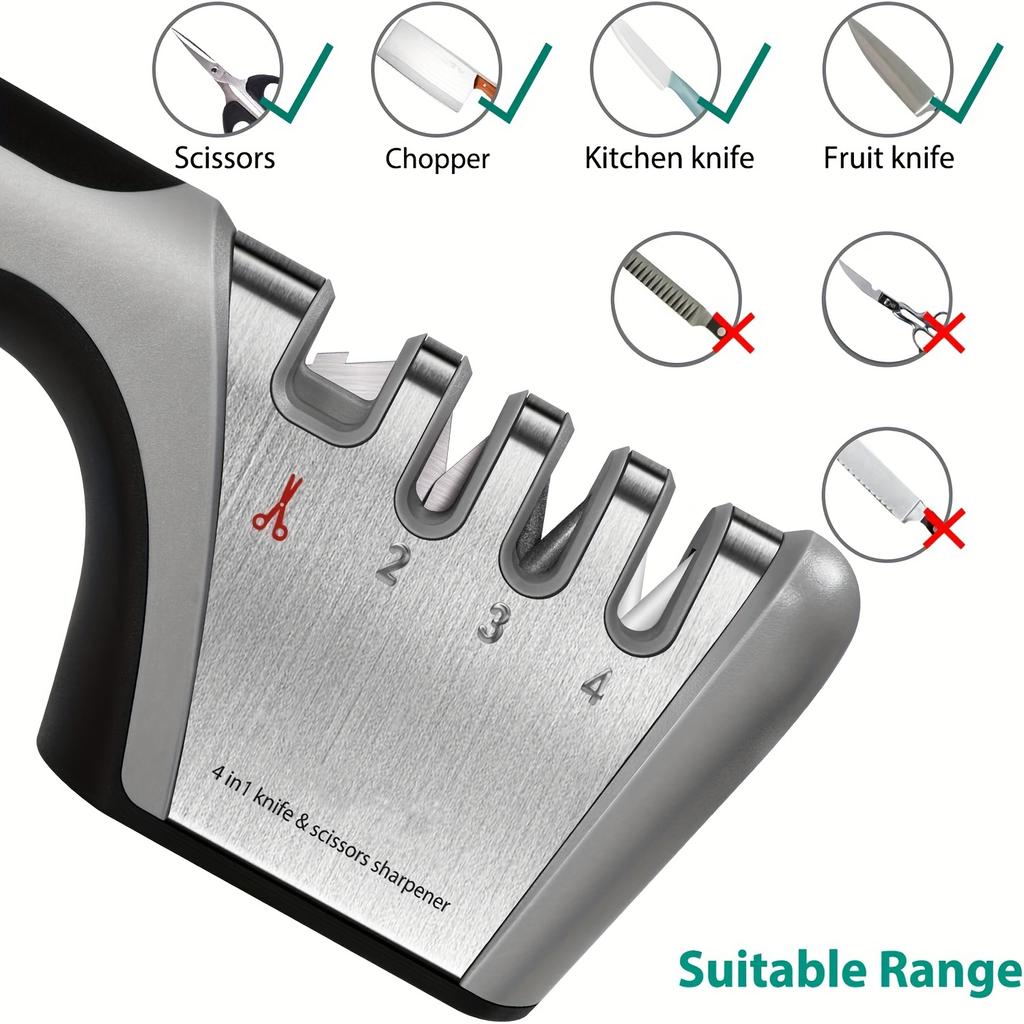 4-in-1 Sharpener Multi-purpose Household Kitchen Gadgets Tungsten Steel Grindable Scissors Tool Quick Sharpening Stone Bar