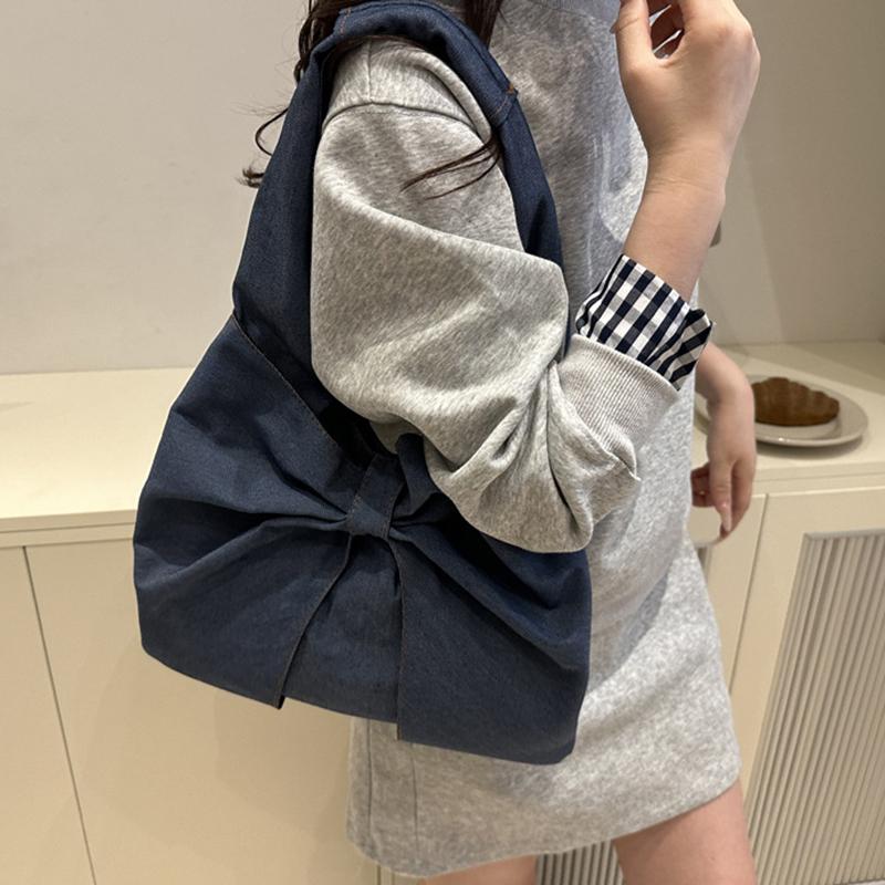 Модная и Минималистичная Джинсовая Сумка на Одно Плечо с Изысканным Бантом, Нишевая Сумка-Тоут для Поездок на Работу KTY