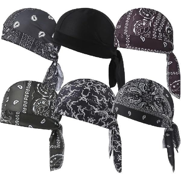 Paisley Cooling Headscarf Cap Set, 6 Pcs Do Rags Skull Cap Men Women Helmet Liner Head Bandana Motorcycle Durags Caps