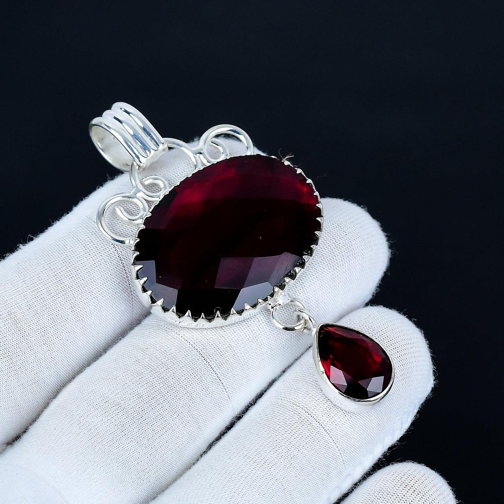 Red Garnet Pendant, 925 Sterling Silver Handmade Jewelry, Red Garnet Silver Pendant, Party Wear Jewelry For Women's, Pendant Christmas Jewelry