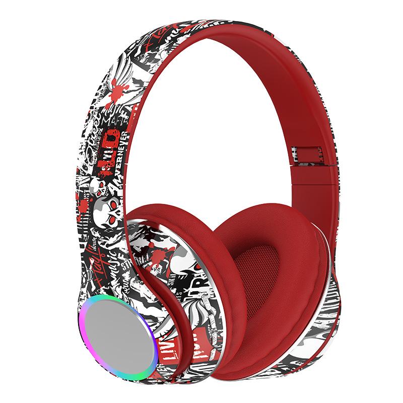 Беспроводные накладные Bluetooth-наушники P85: Яркий дизайн граффити, Крутой светящийся RGB, Глубокие басы, Складные.
