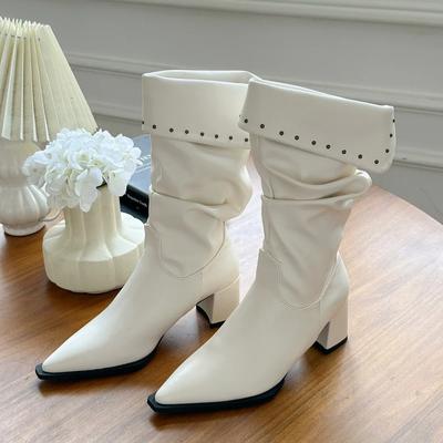 Модные женские сапоги осень-зима с острым носком на высоком каблуке в стиле ретро, женские высококачественные кожаные ботинки челси, сапоги на платформе до середины голени, женские ботинки