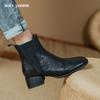Женские ботильоны на квадратном каблуке из натуральной кожи, ботинки челси, осень-зима, лаконичные офисные женские рабочие модные туфли для женщин 2024 года