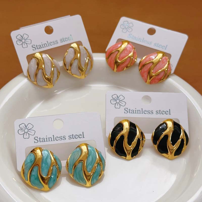 Vintage Colorful Drop Oil Square Stud Earrings for Women Personality Contrasting Colors Irregular Earrings Fashion Party Zircon