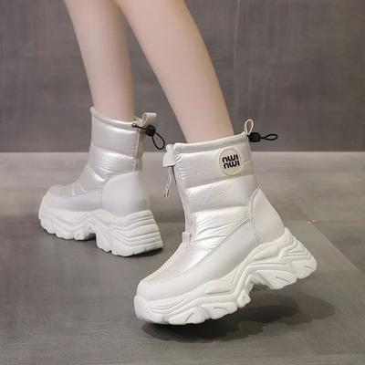 Зимние утепленные флисом водонепроницаемые нескользящие сноубутсы, новые хлопковые ботинки на толстой подошве с внутренней платформой