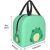 Kawaii Green Frog Lunch Bento Bag Insulated Lunch Box Reusable Waterproof Lunch Bag with Front Pocket for Travel Office Picnic