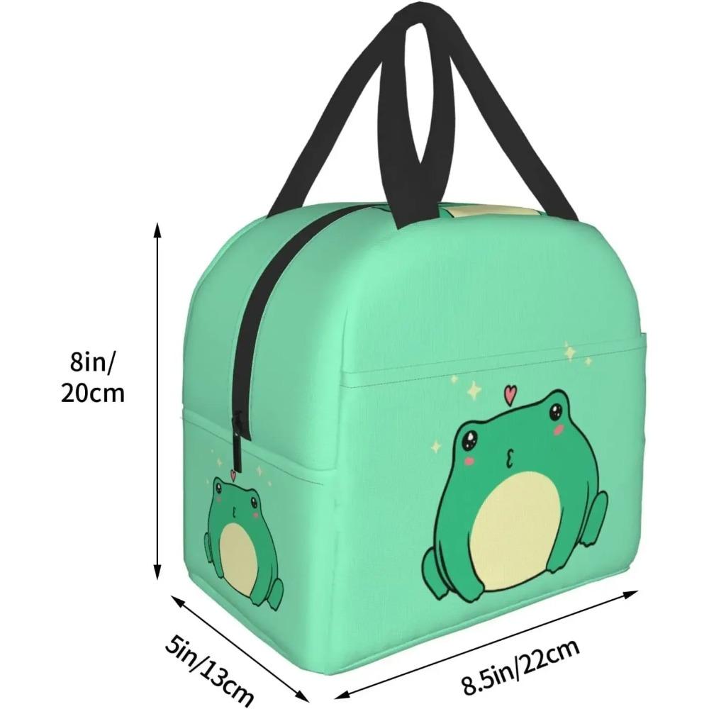 Kawaii Green Frog Lunch Bento Bag Insulated Lunch Box Reusable Waterproof Lunch Bag with Front Pocket for Travel Office Picnic