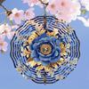 Blue Gold Mandala Wind Spinner 3D Metal Floral Hanging Decor for Garden Patio Yard Outdoor Battery Free Spinning Art Sculpture
