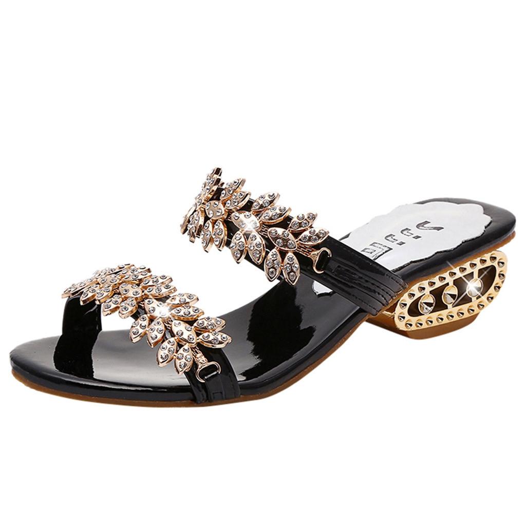 Summer New Fashion Ladies Non-Slip Mid-Heel Rhinestone Slippers Sandals