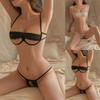Open Cup Women Bra Set Sexy Sleepwear Solid Color Underwear Womens