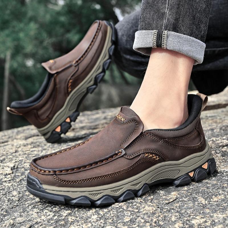 Fashion Shoes for Men's Fashion Versatile Non-slip Hiking Shoes Outdoor Comfortable Men's Loafers Wear-resistant Casual PU Leather Shoes