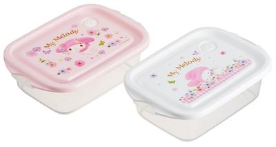 Герметичные контейнеры, 500 мл, Сделано в Японии, Набор из 2 штук, Sanrio My Melody, Пастельный яркий акварельный цветочный принт, для девочек (FCN2W-A)