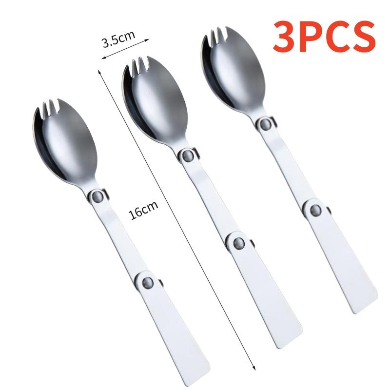 3PCS 304 Stainless Steel Folding Spoon Creative Gift Tableware Outdoor Portable Three Fold Spoon Fork Travel Folding Spoon