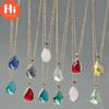 Привет, золотой цвет, каплевидная огранка, многоцветное стеклянное ожерелье с камнем, подвеска, подвеска, каменная цепочка, ювелирные изделия, подарки