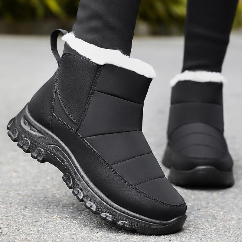 Модные Утепленные Плюшевые Водонепроницаемые Зимние Ботинки для Женщин Толстая Подошва Противоскользящие Хлопковые Ботинки Женские на Массивной Платформе Теплые Снежные Ботинки