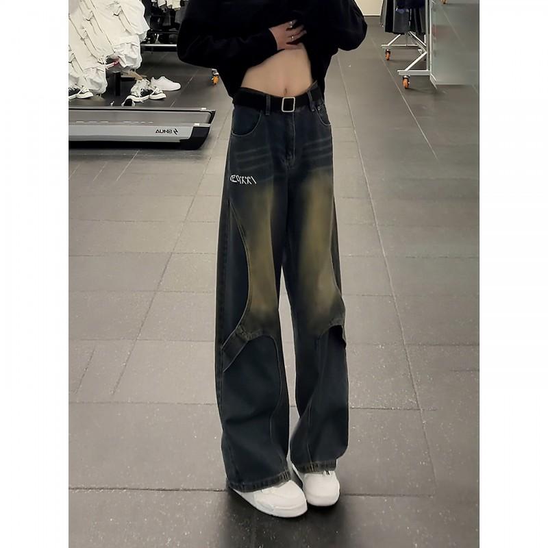 Mens Retro Deconstructed Flare Jeans Slim Fit Casual Denim Pants Fall Winter