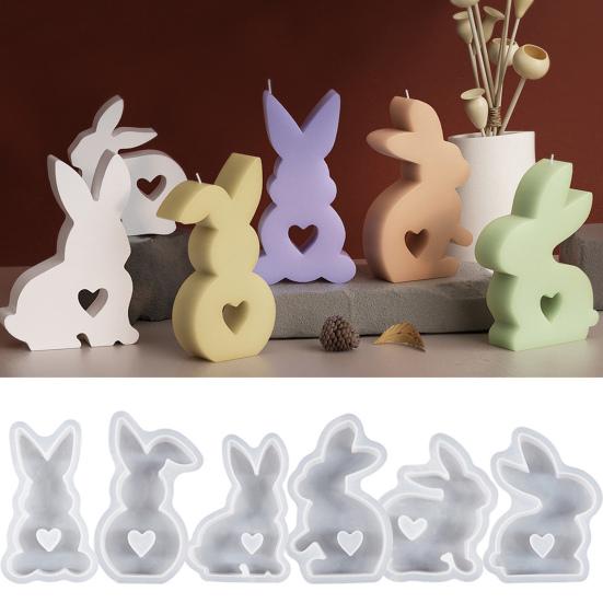 Easter Bunny Candle Silicone Mold Hollow Love Heart Non-stick DIY Homemade Aromatherapy Scented Candle Decoration Gypsum Epoxy Resin Casting Mould