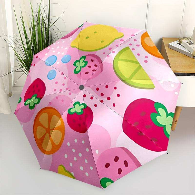 1pc Fruit Punch Fashionable Automatic Opening/Closing Folding Umbrella with 8 Bones, Windproof Portable, Daily Use154