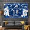 Silver and navy blue birthday background, photo background provided for 18/30/50/60 year old male and female birthday parties