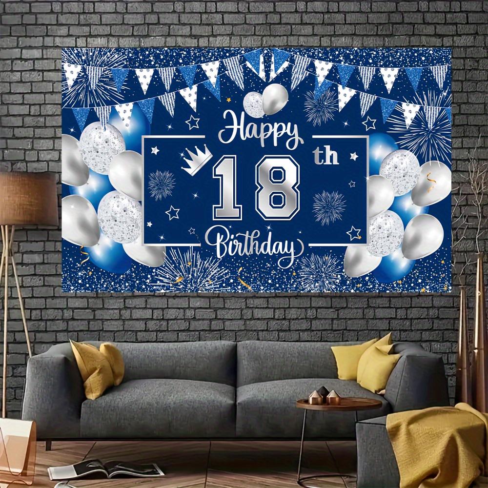 Silver and navy blue birthday background, photo background provided for 18/30/50/60 year old male and female birthday parties