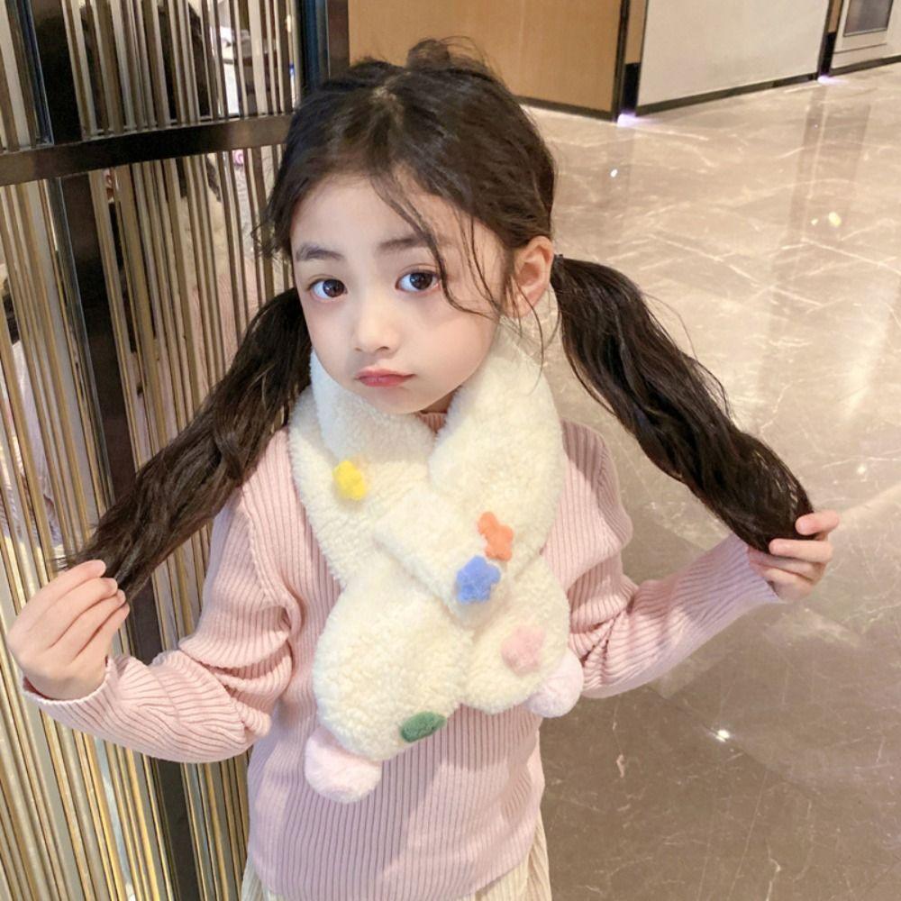 Детские зимние шарфы с крестом из искусственного кроличьего меха, детский теплый шарф для шеи Kawaii, детский шарф на шею, уличный