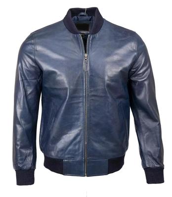Мужская куртка Blue Bomber Handmade из натуральной овчины с полосками Мягкая стильная