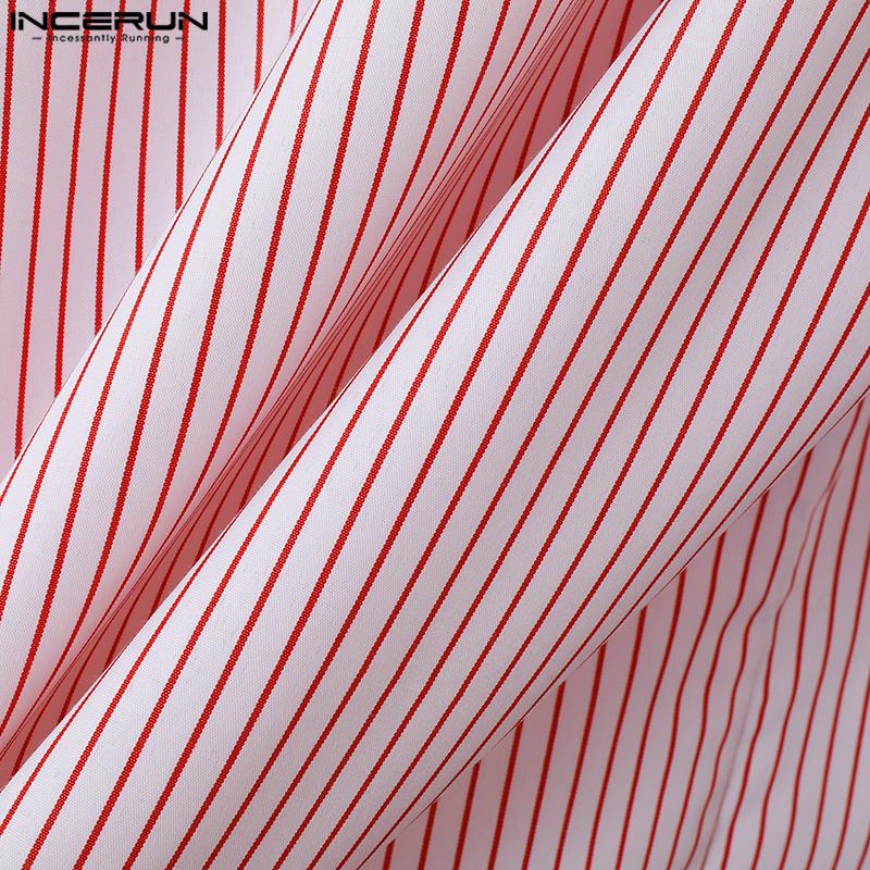 INCERUN Spring Men Lapel Long Sleeve Striped Shirts Casual Baggy Tops