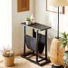 Side Table With Fabric Pocket Coffee Table With Steel Frame Compact Sofa Table Black