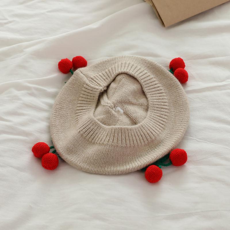 Babies' Knitted Hat Children Girls Beret Cute Cherries Decoration Hats