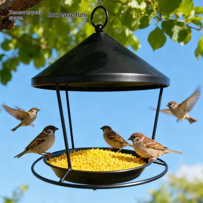 Easy Installation Hanging Iron Bird Feeder With Decorative Rings Design For Garden Decoration Outdoor Accessory