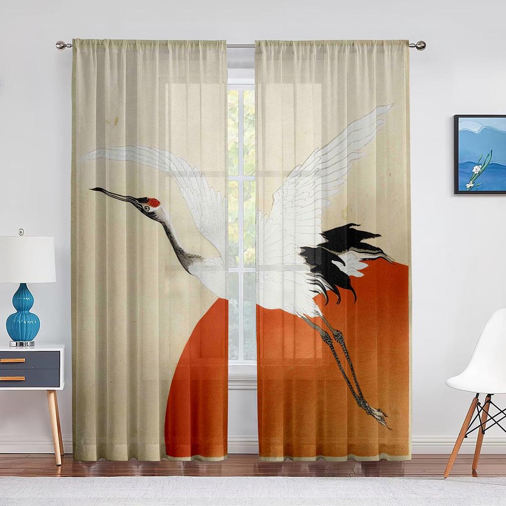 Тюлевая занавеска с красной короной, летающее красное солнце, для гостиной, спальни, декор, прозрачные шторы для комнаты, кухни, обработка окна