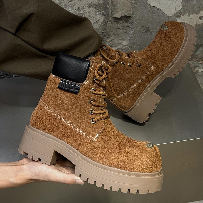 Мужские и женские резиновые ботинки, пара, на толстой подошве, увеличивающие рост, в британском стиле, повседневные, с большим носком, ботинки Мартина 43156-44156-J