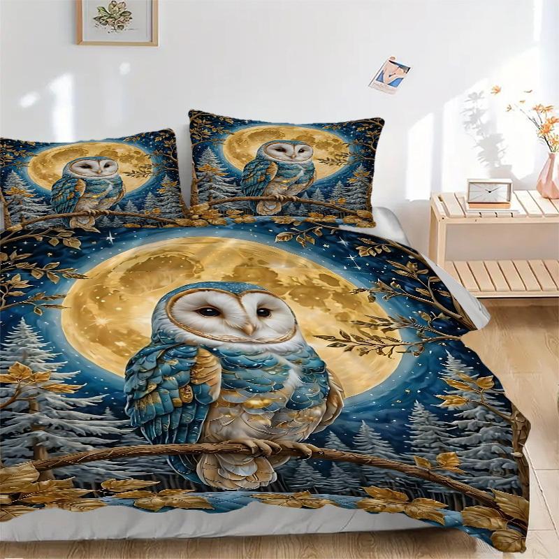 3pcs Winter Owl Duvet Cover Set, Soft Comfortable Duvet Cover,Guest Room (1*Duvet Cover + 2*Pillowcase, Without Core) yy251104152