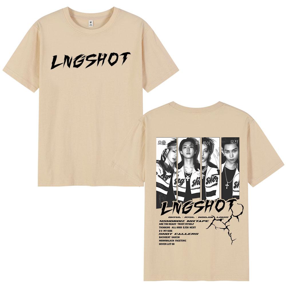 Корейский Kpop Lngshot OHYUL RYUL WOOJIN LOUIS Футболка Унисекс Женская Одежда Мода Хип-Хоп Футболка с Коротким Рукавом Хлопковый Топ Подарки для Фанатов
