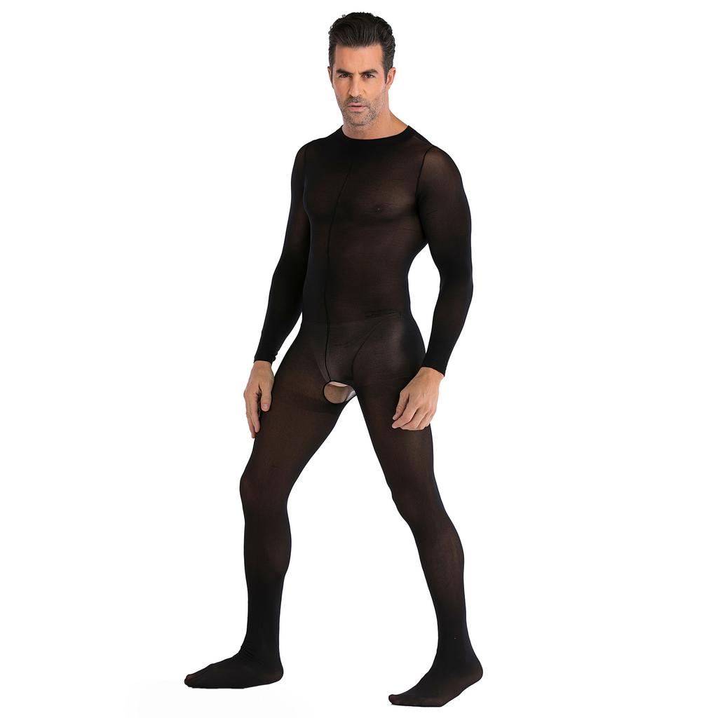 Underwear, Men's One-piece Stockings, Long-sleeved Nightclub Open-file Sexy Pajamas JJ Set of Sexy Full-body Stockings