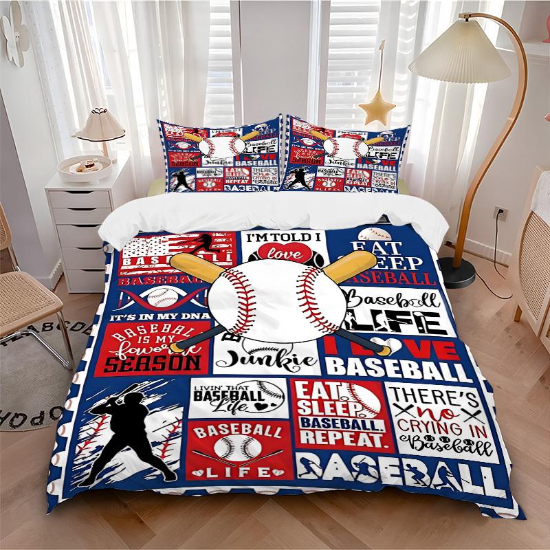 3pcs Baseball, Sports Duvet Cover Set - Machine Washable, Includes 1 Cover and 2 Pillowcases, No Core Included yy251013092