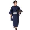 Юката, демонстрирующая внутренний пояс с завязками, комплект юката темно-синего цвета [GRADE] Мужская ``Юката элегантность'', 6 предметов (Юката оби, пояс, веер, гэта) Одно касание