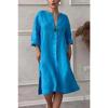 Summer Women's Dress Plus Size Solid Colour Casual Round Neck Button Long Dresses