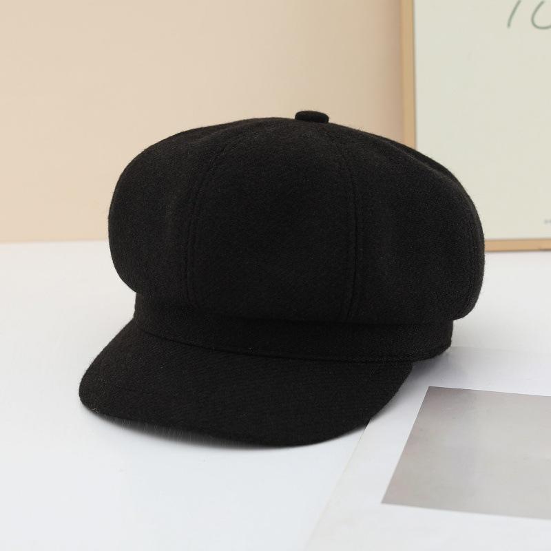 Women S Solid Color Wool Blend Octagonal Newsboy Cap Korean Style Versatile Warm