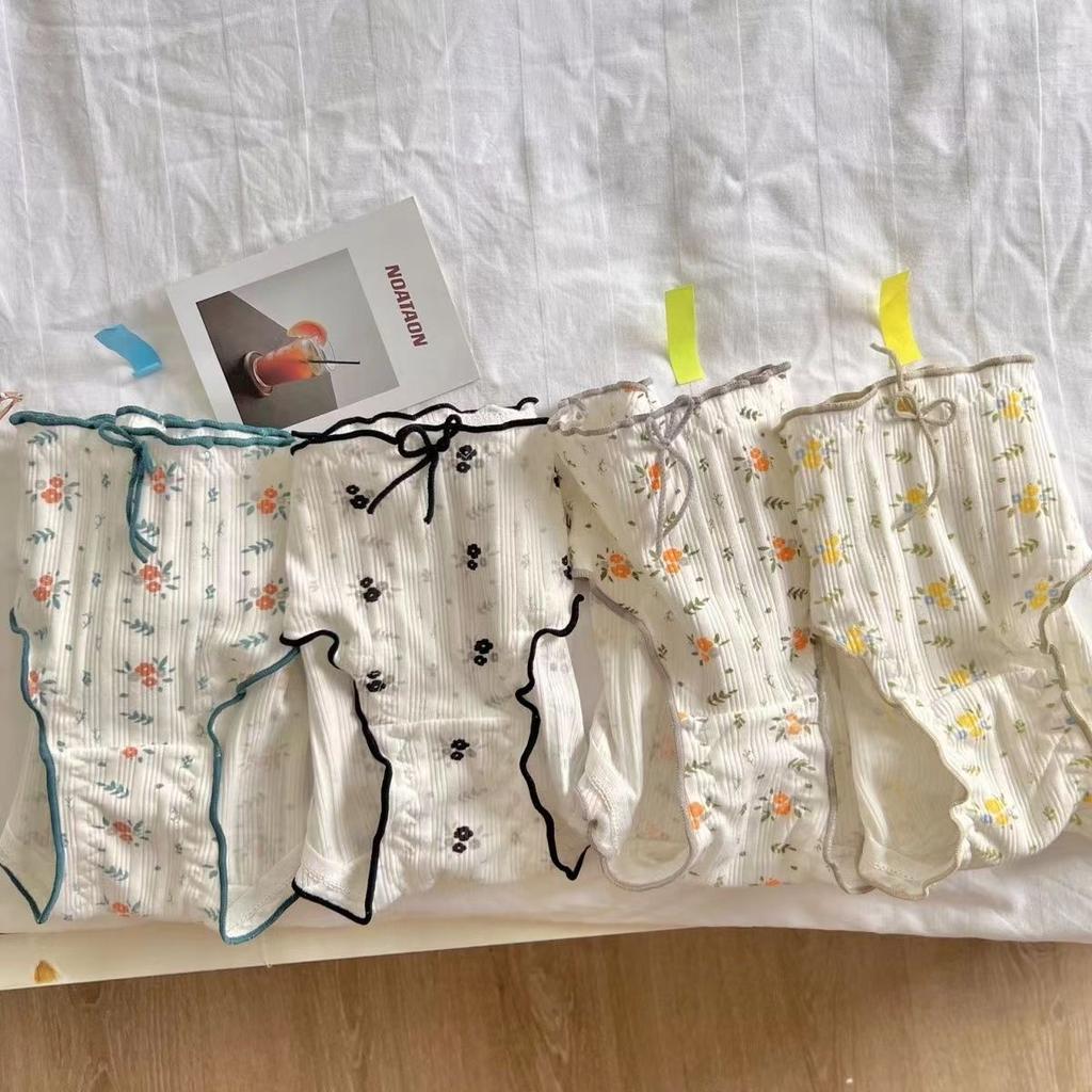 Pure Cotton Underwear for Women Fresh Small Floral Sweet Fungus Edge All Cotton Crotch Antibacterial Bottom Girls' Underwear