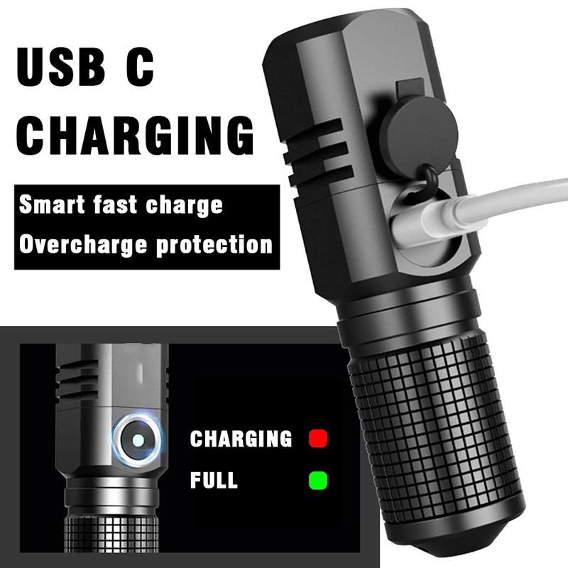 Powerful Led Flashlight XHP50 4 Core Battery Shot Long-cut Smart Type-c Rechargeable Flash Light EDC Torch Lamp For Camping