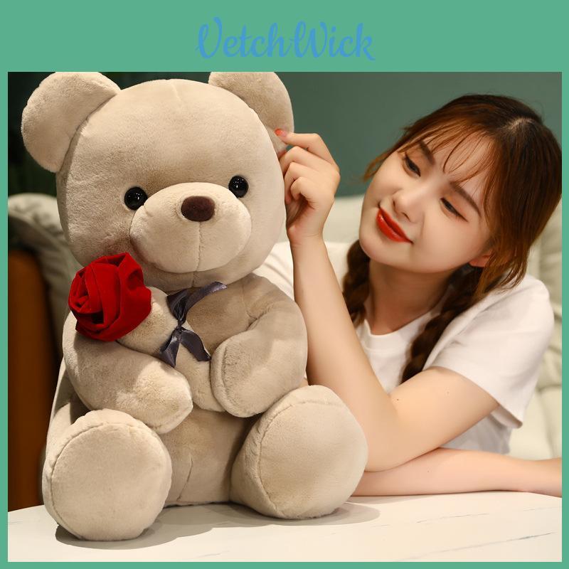 Cute Rose Teddy Bear Stuffed Animal With Plush Fabric Great For Kid Bedroom Decor And Valentines Day